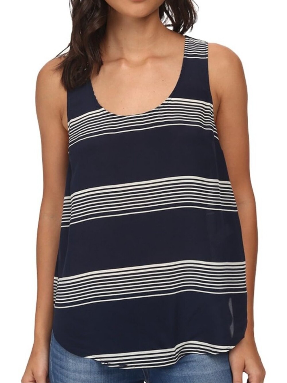 Lucky Brand Navy and Cream Striped Silk Tank